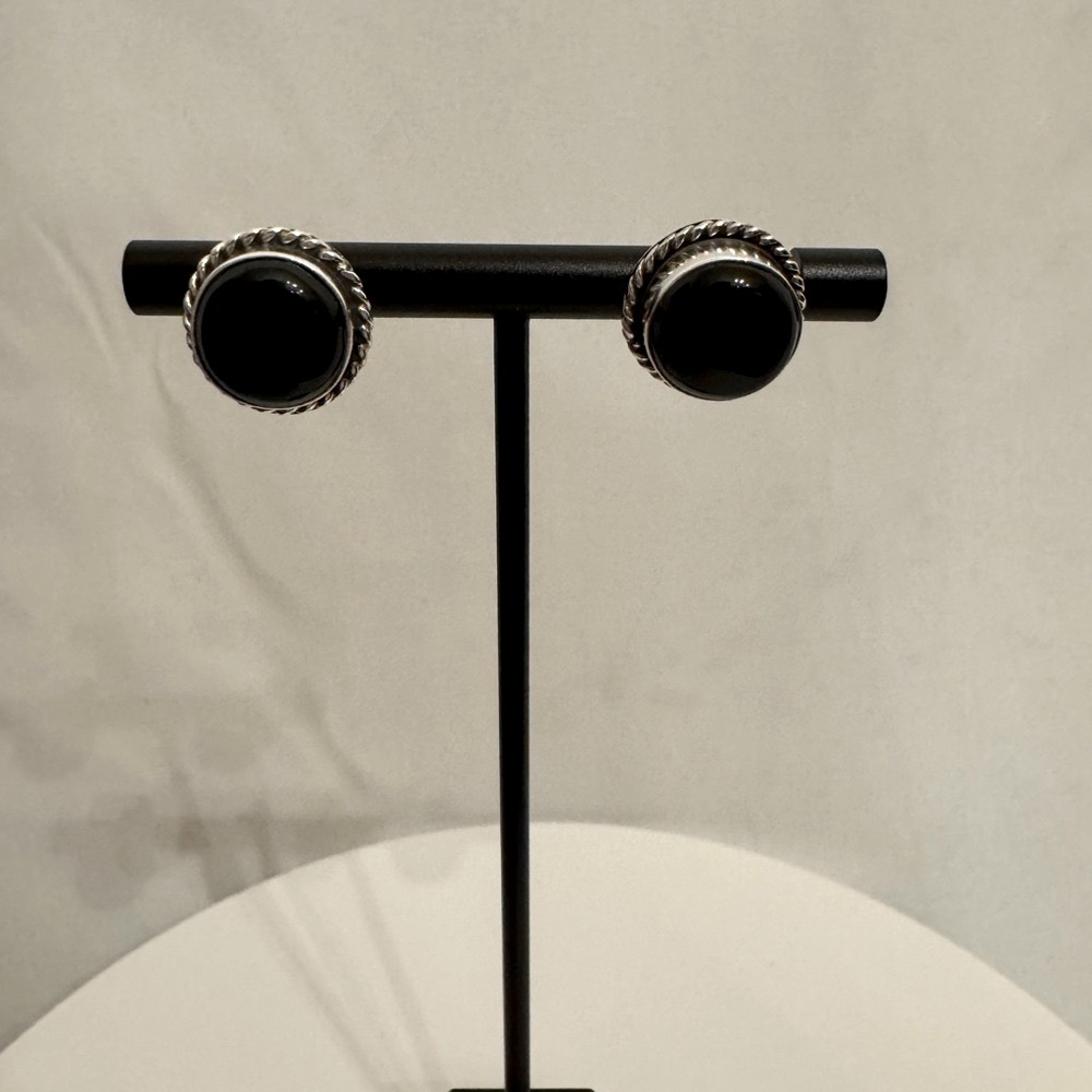 Black and Silver Circular Stud Earrings
